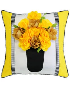 Outdoor Striped Floral Roses Decorative Pillow