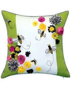 Bees & Flowers Dimensional Indoor/Outdoor Pillow