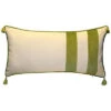 Velvet Lumbar Pillow With Striped Tassel & Faux Linen Details