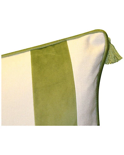 Velvet Lumbar Pillow With Striped Tassel & Faux Linen Details 4 Velvet Lumbar Pillow With Striped Tassel & Faux Linen Details - Image 2