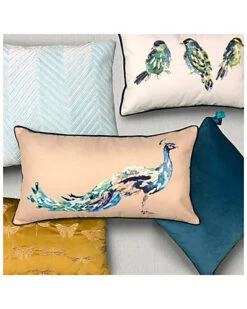 Reversible Ribbon Blue Birds Lumbar Decorative Pillow -Throw Pillows Discount 3030591170 RLLD 3