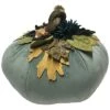 Arvest Velvet Pumpkin Pillow With Embroidered Leaves