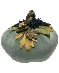 Arvest Velvet Pumpkin Pillow With Embroidered Leaves
