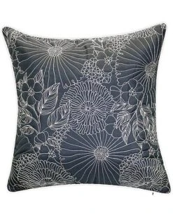Indoor/Outdoor Fine Line Embroidered Floral Decorative Pillow