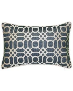 Indoor/Outdoor Raffia Geometric Embroidered Lumbar Decorative Pillow