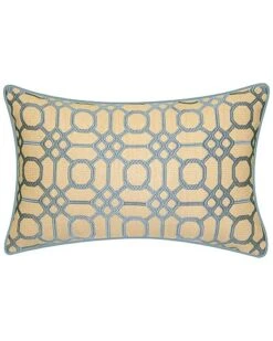 Indoor/Outdoor Raffia Geometric Embroidery Lumbar Decorative Pillow