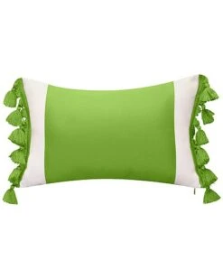 Indoor/Outdoor Colorblock Tassel Fringe Lumbar Decorative Pillow