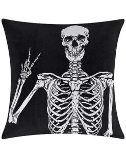 @Home Halloween Velvet Peace Skeleton Decorative Pillow