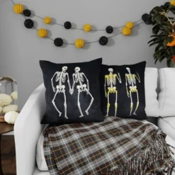 18"x18" Polly Fill Rocker Skeletons Square Throw Pillow Black/Gold - Edie@Home: Indoor Decorative Accent, Plush Polyester -Throw Pillows Discount GUEST 201bbc1c c925 4130 a974 affc6ffc3a76