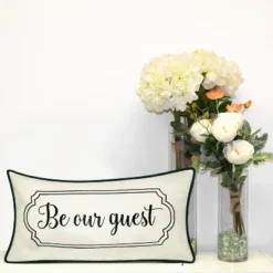 13"x25" Oversized Celebrations 'Be Our Guest' Embroidered Lumbar Throw Pillow Oyster/Black - Edie@Home -Throw Pillows Discount GUEST 2dd6f03e 4300 4f5c a047 0048c25550ea