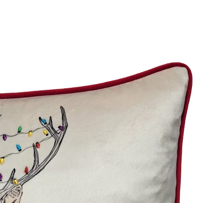 18"x18" Hipster Reindeer Embroidered Lights Square Throw Pillow - Edie@Home: Festive Decorative Cushion, Plush, Zippered 4 18"x18" Hipster Reindeer Embroidered Lights Square Throw Pillow - Edie@Home: Festive Decorative Cushion, Plush, Zippered - Image 2