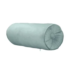 7"x18" Luxe Velvet Neckroll Pillow With Piping And Button Cream - Edie@Home