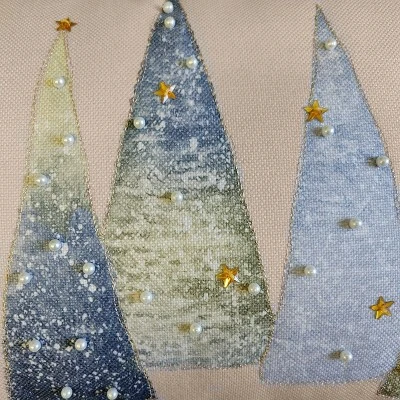 14"x26" Oversized Modern Christmas Trees With Pearls And Embroidery Lumbar Throw Pillow - Edie@Home 6 14"x26" Oversized Modern Christmas Trees With Pearls And Embroidery Lumbar Throw Pillow - Edie@Home - Image 4