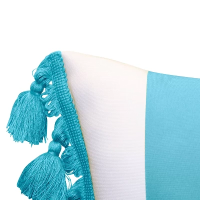 Embroidered Colorblock With Tassel Fringe Rectangular Indoor/Outdoor Throw Pillow Aqua - Edie@Home 4 Embroidered Colorblock With Tassel Fringe Rectangular Indoor/Outdoor Throw Pillow Aqua - Edie@Home - Image 2
