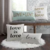 "Love Is Love" Embroidered Poly Velvet Square Throw Pillow White - Edie@Home