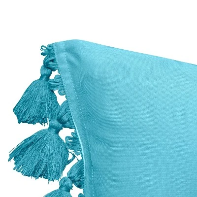 Embroidered Colorblock With Tassel Fringe Rectangular Indoor/Outdoor Throw Pillow Aqua - Edie@Home 5 Embroidered Colorblock With Tassel Fringe Rectangular Indoor/Outdoor Throw Pillow Aqua - Edie@Home - Image 3