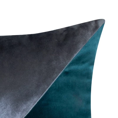 14"x21" Oversize Triangle Colorblock Decorative Lumbar Throw Pillow Blue - Edie@Home: Velvet, Feather-Filled, Zippered 4 14"x21" Oversize Triangle Colorblock Decorative Lumbar Throw Pillow Blue - Edie@Home: Velvet, Feather-Filled, Zippered - Image 2