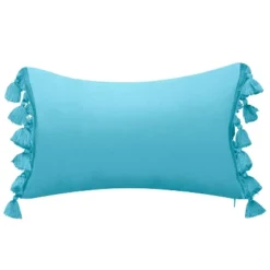Embroidered Colorblock With Tassel Fringe Rectangular Indoor/Outdoor Throw Pillow Aqua - Edie@Home