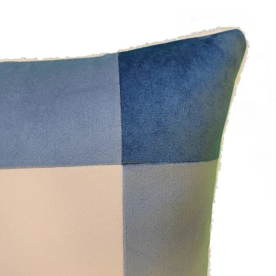 20"x20" Oversize Buffalo Check Color Blocked With Teddy Reverse Velvet Square Throw Pillow White/Blue - Edie@Home: Modern Indoor Decor 4 20"x20" Oversize Buffalo Check Color Blocked With Teddy Reverse Velvet Square Throw Pillow White/Blue - Edie@Home: Modern Indoor Decor - Image 2