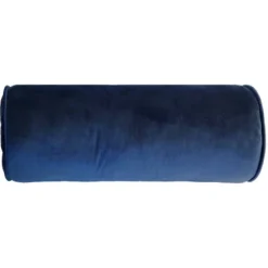 7"x18" Luxe Velvet Neckroll With Piping And Button Detail/Poly Fill Lumbar Throw Pillow Blue - Edie@Home