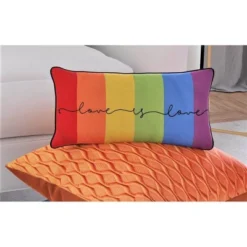 8"x16" 'Love Is Love' Embroidered Pride Lumbar Throw Pillow Rainbow - Edie@Home: Decorative Accent For Sofa & Bed -Throw Pillows Discount GUEST 8a989dd7 00a6 4cda 9fe9 a5752f9611ac