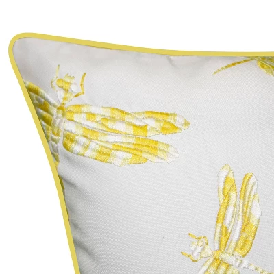 Embroidered Dragonflies Rectangular Indoor/Outdoor Throw Pillow Citron/White - Edie@Home: Decorative Accent For Patio & Couch 5 Embroidered Dragonflies Rectangular Indoor/Outdoor Throw Pillow Citron/White - Edie@Home: Decorative Accent For Patio & Couch - Image 3