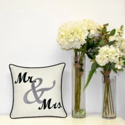 17"x17" Celebrations Mr. & Mrs. Cursive Embroidered Applique Square Throw Pillow Oyster - Edie@Home -Throw Pillows Discount GUEST 9f2f9fa4 5d42 47c3 b386 0b4a77977f93