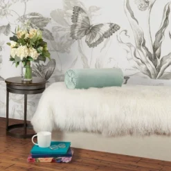 7"x18" Luxe Velvet Neckroll Pillow With Piping And Button Cream - Edie@Home -Throw Pillows Discount GUEST b1461260 f376 46c5 81d2 64da1064ecab