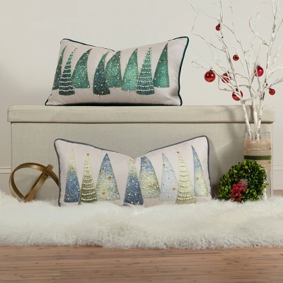 14"x26" Oversized Modern Christmas Trees With Pearls And Embroidery Lumbar Throw Pillow - Edie@Home 8 14"x26" Oversized Modern Christmas Trees With Pearls And Embroidery Lumbar Throw Pillow - Edie@Home - Image 6