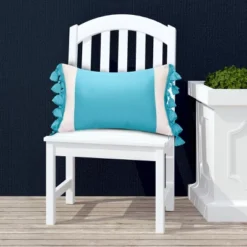 Embroidered Colorblock With Tassel Fringe Rectangular Indoor/Outdoor Throw Pillow Aqua - Edie@Home 9 Embroidered Colorblock With Tassel Fringe Rectangular Indoor/Outdoor Throw Pillow Aqua - Edie@Home -Throw Pillows Discount GUEST edd7db5f 7757 4b70 a3fb 06ad28da3e4f